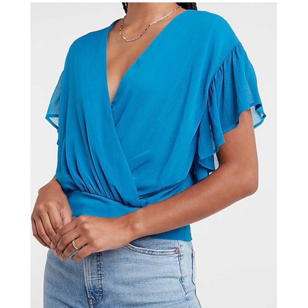 EXPRESS Wrap Front Ruffle Sleeve Top